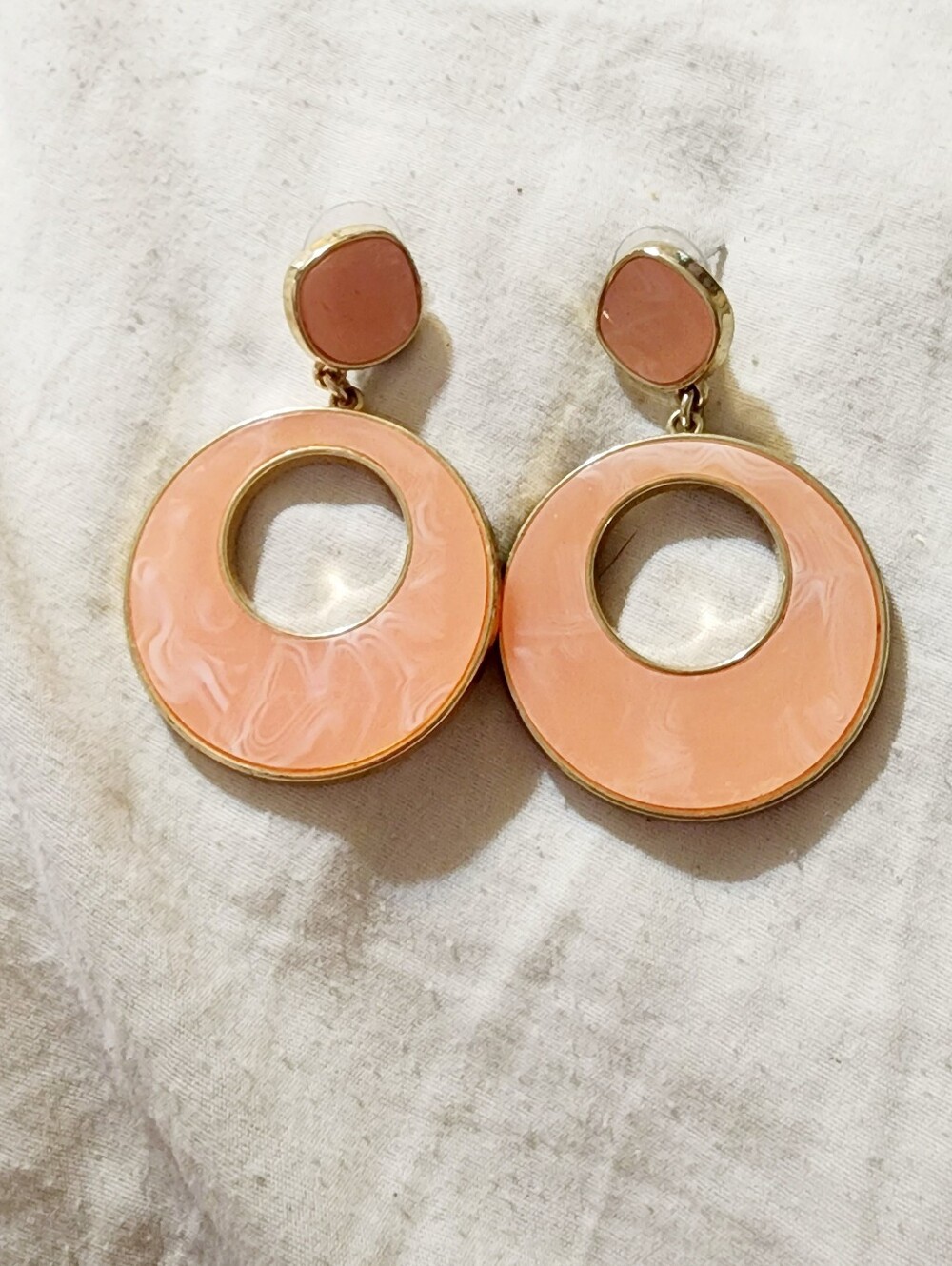 Peach Enamel Open Circle Drop Earrings - Women's Jewelry